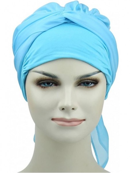 Skullies & Beanies Chemo Headwear Headwrap Scarf Cancer Caps Gifts for Hair Loss Women - Light Blue - CK18EIOHLRC $24.49