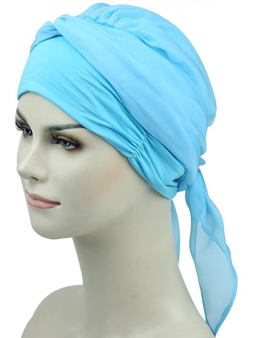 Skullies & Beanies Chemo Headwear Headwrap Scarf Cancer Caps Gifts for Hair Loss Women - Light Blue - CK18EIOHLRC $24.49