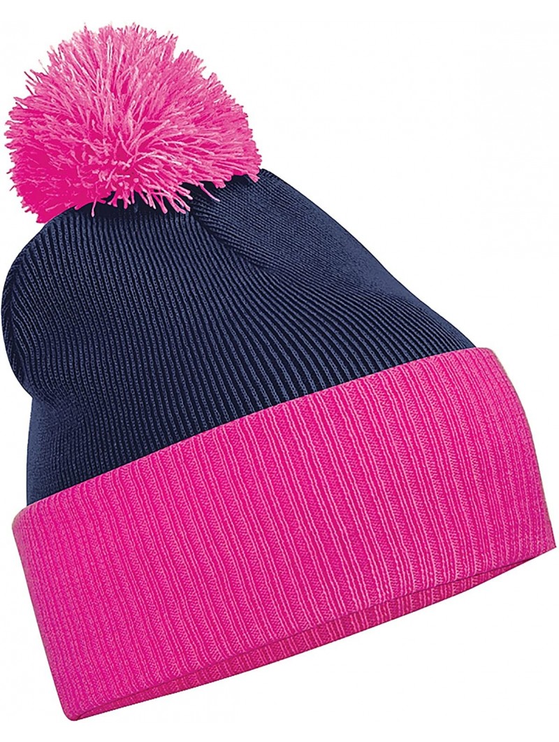 Skullies & Beanies Snowstar Duo Two-Tone Winter Beanie Hat - French Navy/Fuchsia - CF11E5OCTQR $11.06