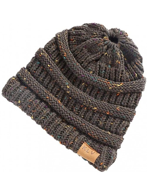 Skullies & Beanies Women Warm Baggy High Bun Ponytail Crochet Knit Artificial Wool Winter Ski Beanie Skull Caps Hat - Dark Gr...