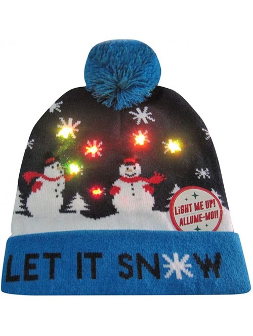 Skullies & Beanies Christmas Pom Pom Beanie Hat LED Light-up Knitted Ugly Sweater Holiday Caps - CA18LHCK0D5 $17.36