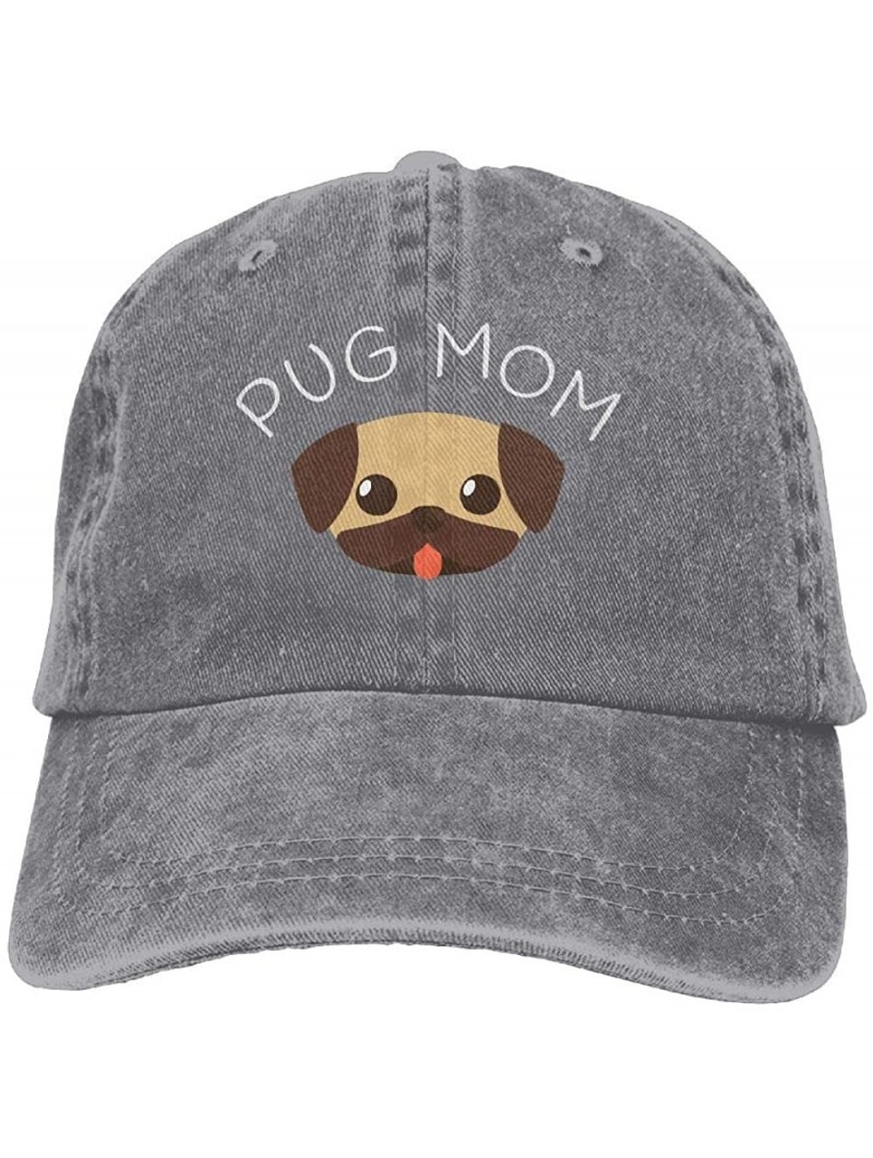 Baseball Caps Men's Or Women's Adjustable Cotton Denim Baseball Cap Pug Mom Dad Hat - Ash - CC18I6K70U9 $11.82