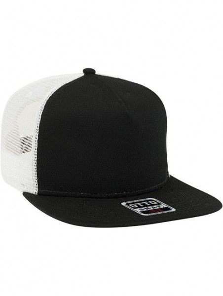 Baseball Caps Square Flat Visor SNAP 5 Panel Mesh Back Trucker Snapback Hat - Blk/Blk/Wht - CQ12O2RPF1X $15.78