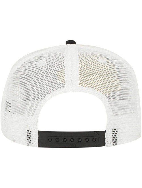 Baseball Caps Square Flat Visor SNAP 5 Panel Mesh Back Trucker Snapback Hat - Blk/Blk/Wht - CQ12O2RPF1X $15.78