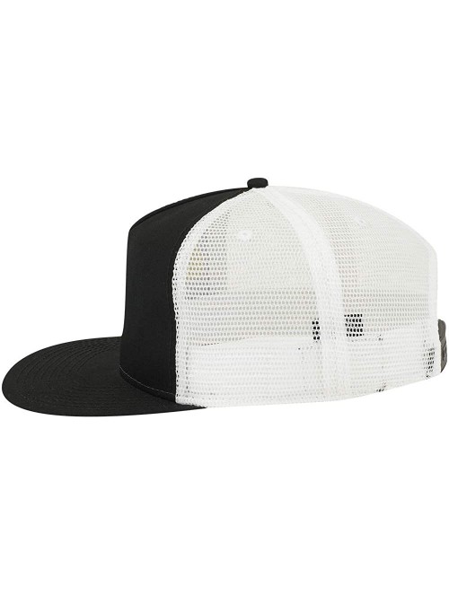 Baseball Caps Square Flat Visor SNAP 5 Panel Mesh Back Trucker Snapback Hat - Blk/Blk/Wht - CQ12O2RPF1X $15.78