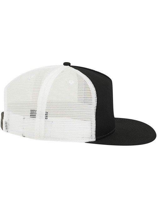 Baseball Caps Square Flat Visor SNAP 5 Panel Mesh Back Trucker Snapback Hat - Blk/Blk/Wht - CQ12O2RPF1X $15.78