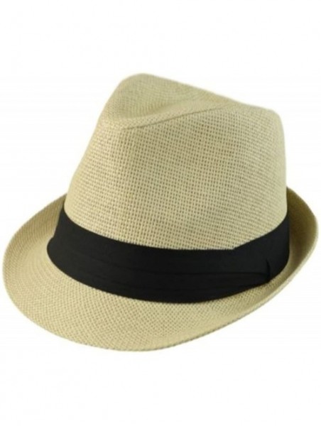 Fedoras Men's Big Size Summer Cool Straw Fedora Hat - Beige - C411O9ZFSTH $21.94