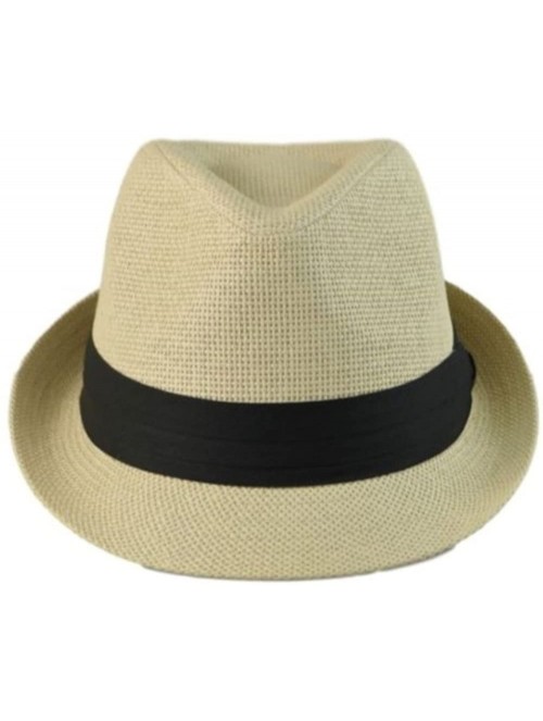 Fedoras Men's Big Size Summer Cool Straw Fedora Hat - Beige - C411O9ZFSTH $21.94