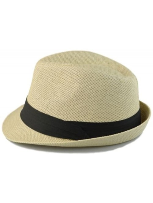 Fedoras Men's Big Size Summer Cool Straw Fedora Hat - Beige - C411O9ZFSTH $21.94