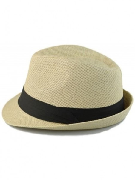 Fedoras Men's Big Size Summer Cool Straw Fedora Hat - Beige - C411O9ZFSTH $21.94