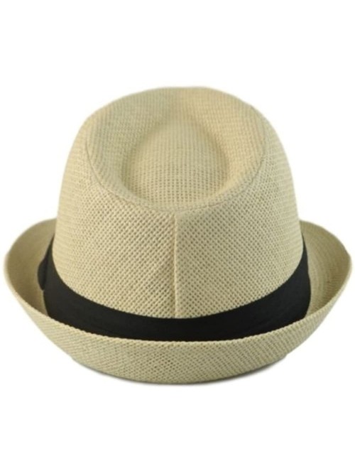 Fedoras Men's Big Size Summer Cool Straw Fedora Hat - Beige - C411O9ZFSTH $21.94