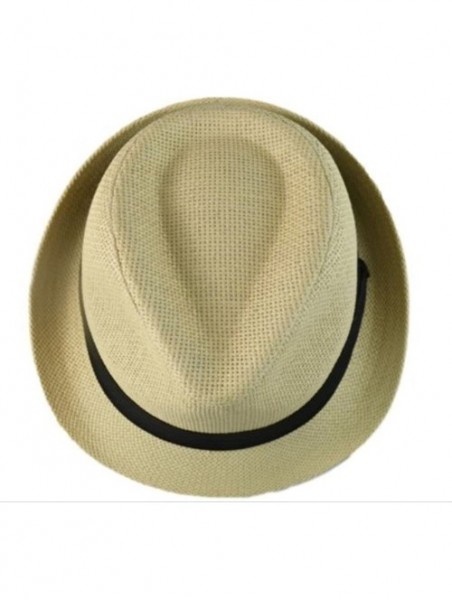 Fedoras Men's Big Size Summer Cool Straw Fedora Hat - Beige - C411O9ZFSTH $21.94