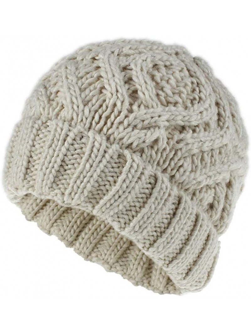 Skullies & Beanies Winter Casual Thick Warm Stretch Cable Knitted Beanie Skullies Hat Cap - Beige - C118AULKLLK $12.11