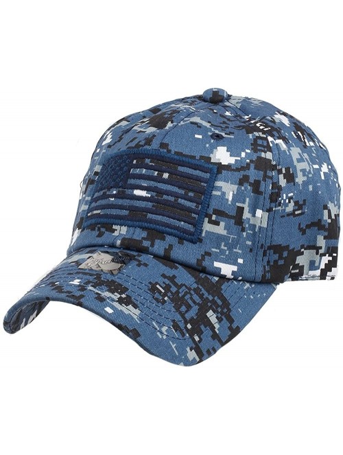 Baseball Caps US Flag Patch Tactical Style Cotton Trucker Baseball Cap Hat Army Green - Blue Camo - CQ12LOCMZBB $22.08