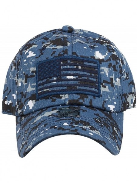 Baseball Caps US Flag Patch Tactical Style Cotton Trucker Baseball Cap Hat Army Green - Blue Camo - CQ12LOCMZBB $22.08