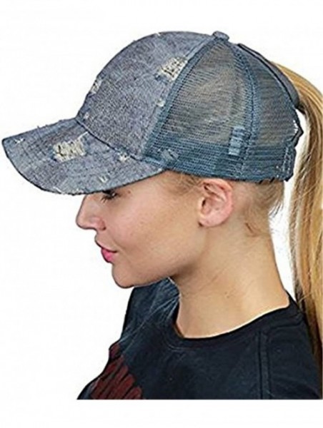 Skullies & Beanies Ponytail Cap Messy Trucker Adjustable Visor Baseball Cap Hat Unisex - Denim Light Blue - C418DYN7C3S $16.53