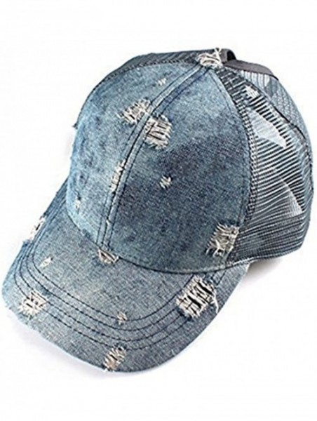 Skullies & Beanies Ponytail Cap Messy Trucker Adjustable Visor Baseball Cap Hat Unisex - Denim Light Blue - C418DYN7C3S $16.53