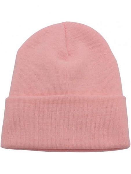 Skullies & Beanies Beanie Men Women - Unisex Cuffed Plain Skull Knit Hat Cap - Pink - CV12N2OG4DS $15.10