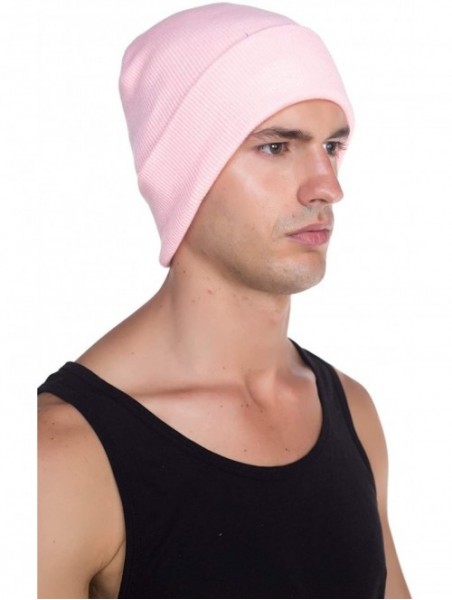 Skullies & Beanies Beanie Men Women - Unisex Cuffed Plain Skull Knit Hat Cap - Pink - CV12N2OG4DS $15.10