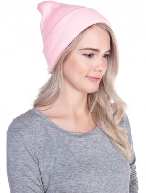 Skullies & Beanies Beanie Men Women - Unisex Cuffed Plain Skull Knit Hat Cap - Pink - CV12N2OG4DS $15.10