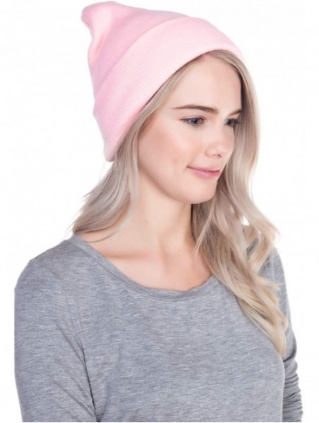 Skullies & Beanies Beanie Men Women - Unisex Cuffed Plain Skull Knit Hat Cap - Pink - CV12N2OG4DS $15.10