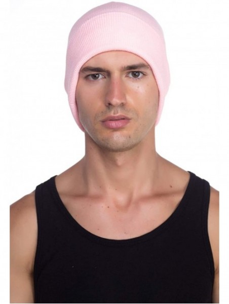 Skullies & Beanies Beanie Men Women - Unisex Cuffed Plain Skull Knit Hat Cap - Pink - CV12N2OG4DS $15.10