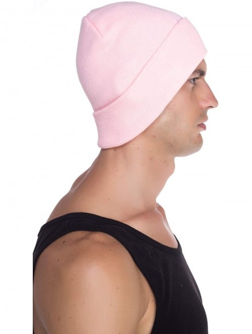 Skullies & Beanies Beanie Men Women - Unisex Cuffed Plain Skull Knit Hat Cap - Pink - CV12N2OG4DS $15.10