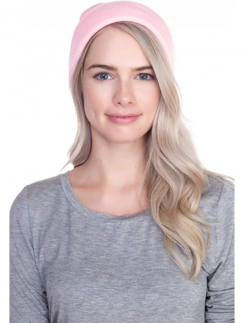 Skullies & Beanies Beanie Men Women - Unisex Cuffed Plain Skull Knit Hat Cap - Pink - CV12N2OG4DS $15.10