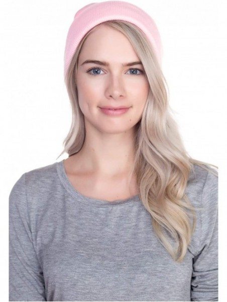 Skullies & Beanies Beanie Men Women - Unisex Cuffed Plain Skull Knit Hat Cap - Pink - CV12N2OG4DS $15.10