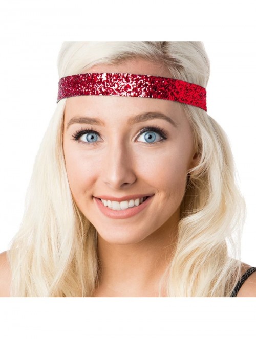 Headbands Women's Adjustable NO Slip Wide Bling Glitter Headband - Red - C91864N6LTL $13.80