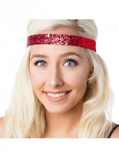 Headbands Women's Adjustable NO Slip Wide Bling Glitter Headband - Red - C91864N6LTL $13.80