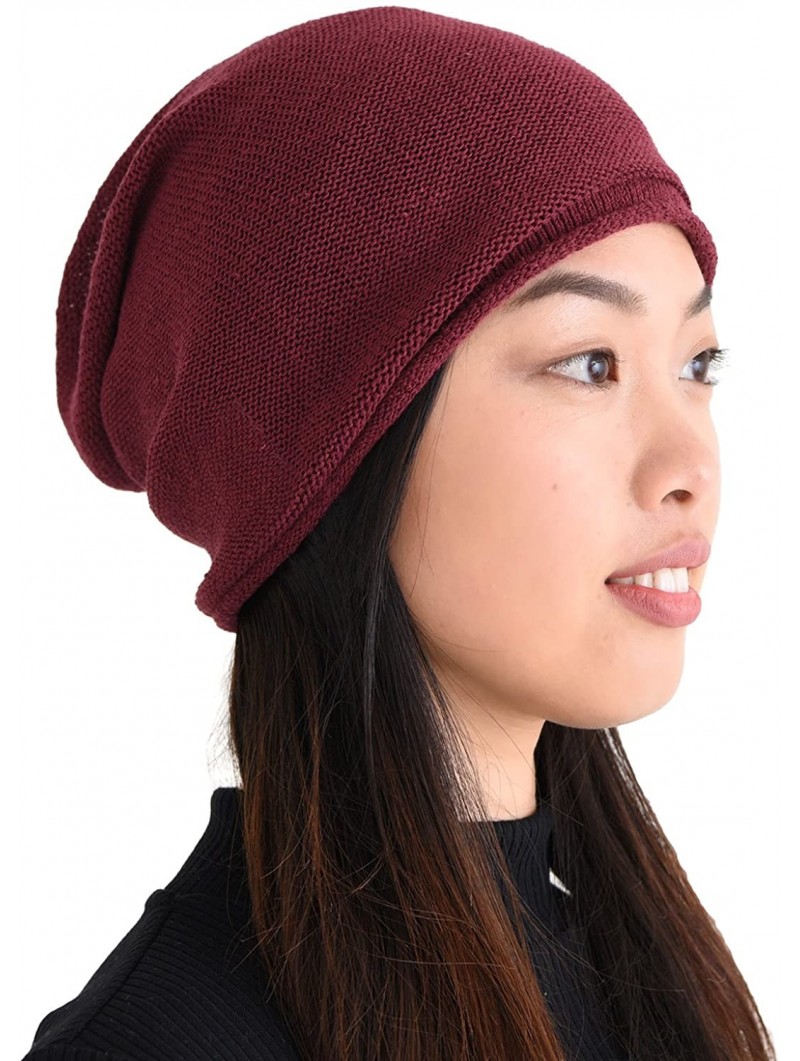 Skullies & Beanies Silk Beanie Hat for Men and Women - Slouchy Oversized Chemo Hat Sensitive Skin - Enji/Burgundy - CL1889ET3...