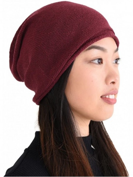 Skullies & Beanies Silk Beanie Hat for Men and Women - Slouchy Oversized Chemo Hat Sensitive Skin - Enji/Burgundy - CL1889ET3...