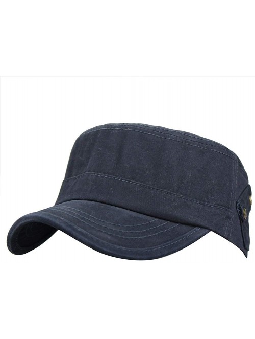 Baseball Caps Mens 100% Cotton Flat Top Running Golf Army Corps Military Baseball Caps Hats - Slant Navy - C918S5WW2OL $12.89