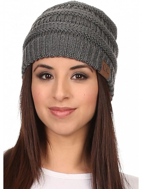 Skullies & Beanies Women's Solid Colored Knitted Warm Plush Beanie Cap Charcoal Grey - CA12MA62XJP $19.54
