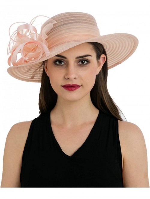Sun Hats Women's Organza Church Kentucky Derby Hat Floral Ribbon Fascinator Bridal Tea Party Wedding Hat - Flesh Pink - CA18Z...