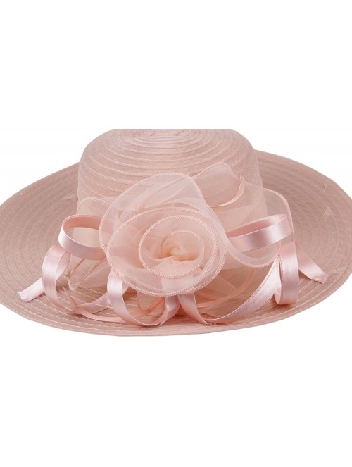 Sun Hats Women's Organza Church Kentucky Derby Hat Floral Ribbon Fascinator Bridal Tea Party Wedding Hat - Flesh Pink - CA18Z...