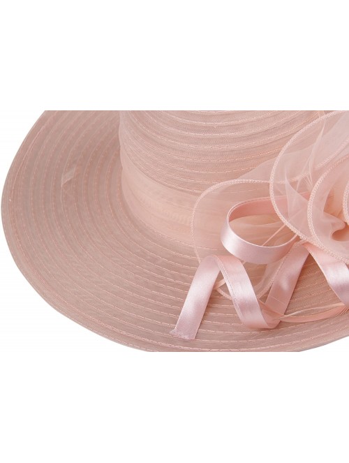 Sun Hats Women's Organza Church Kentucky Derby Hat Floral Ribbon Fascinator Bridal Tea Party Wedding Hat - Flesh Pink - CA18Z...