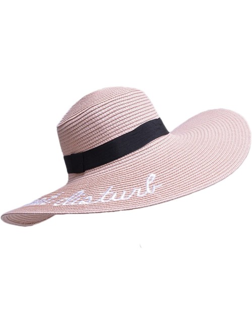 Sun Hats Womens Embroidery Large Brim Floppy Foldable Summer Sun Hat Straw Beach Hat - Pink - C91899OGYXQ $16.54