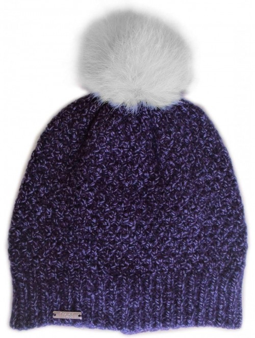 Skullies & Beanies 95% Cashmere Hat with Detachable Rabbit Fur Pom CSH994R - Purple - CZ18IEYX8C9 $47.65