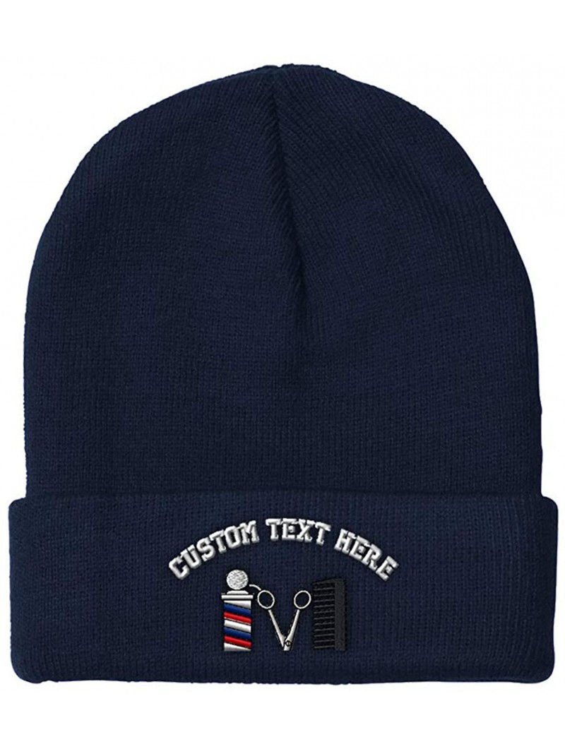 Skullies & Beanies Custom Beanie for Men & Women Barber Logo Embroidery Acrylic Skull Cap Hat - Navy - C618H5KYA7Q $22.72