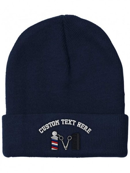 Skullies & Beanies Custom Beanie for Men & Women Barber Logo Embroidery Acrylic Skull Cap Hat - Navy - C618H5KYA7Q $22.72