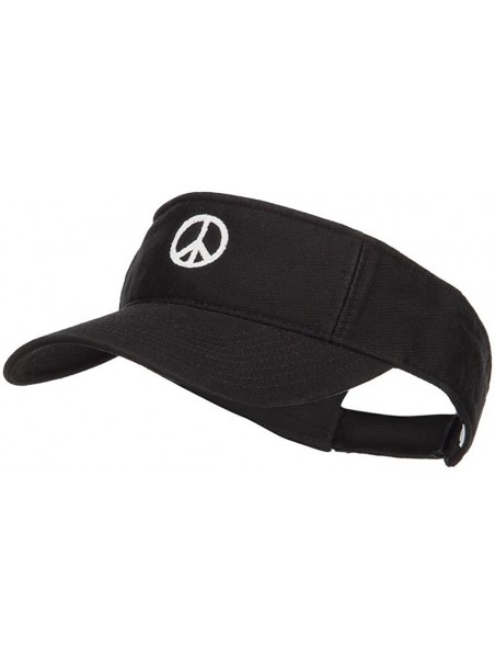 Visors Peace Symbol Embroidered Washed Visor - Black - C6184WWCKKI $22.54