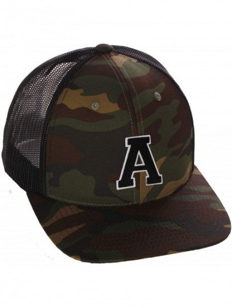 Baseball Caps Structured Trucker Mesh Hat Custom Colors Letter A Initial Baseball Mid Profile - Camo Black White Black - CM18...