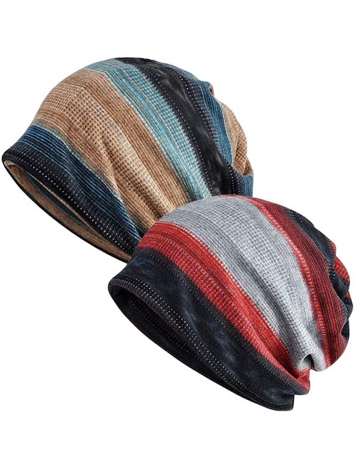 Skullies & Beanies Slouchy Beanie for Men/Women 2-Pack Baggy Skull Cap Summer Winter Knit Hat - Ponytail Beanie/Loop Scarf (C...