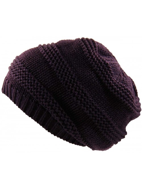 Skullies & Beanies Ponytail Ribbed Stretch Slouchy Beanie Hat - Purple - CE18WXMSNNT $13.07