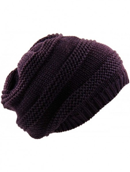 Skullies & Beanies Ponytail Ribbed Stretch Slouchy Beanie Hat - Purple - CE18WXMSNNT $13.07