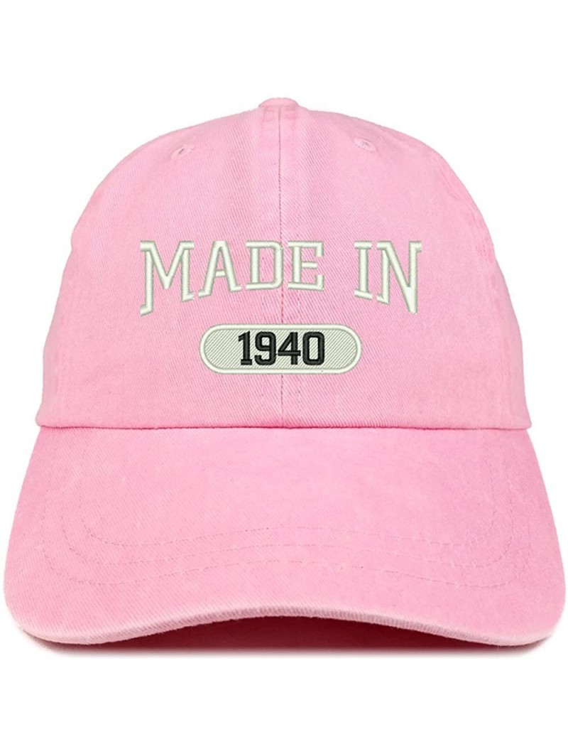 Baseball Caps Made in 1940 Embroidered 80th Birthday Washed Baseball Cap - Pink - CZ18C7HUNYY $25.54