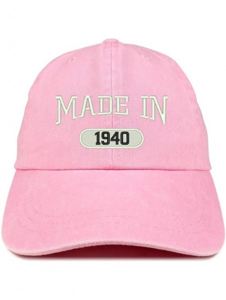 Baseball Caps Made in 1940 Embroidered 80th Birthday Washed Baseball Cap - Pink - CZ18C7HUNYY $25.54