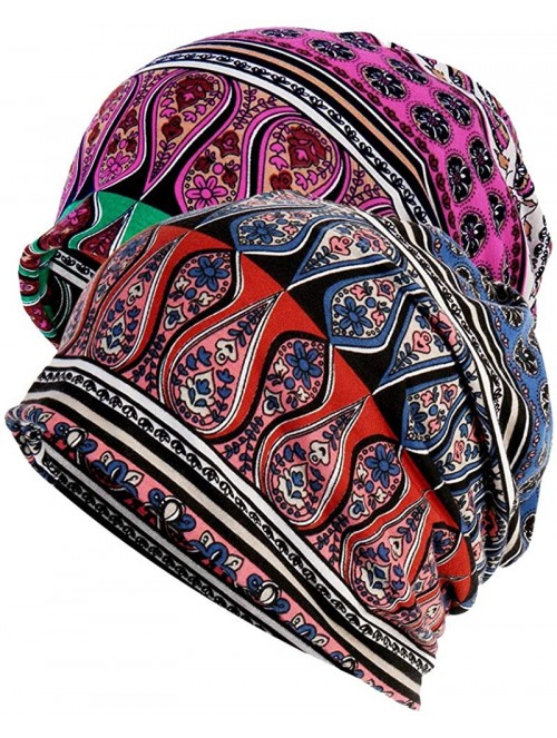 Skullies & Beanies Women's Sleep Soft Headwear Cotton Lace Beanie Hat Hair Covers Night Sleep Cap - Color Mix 19&20 - CH192QO...
